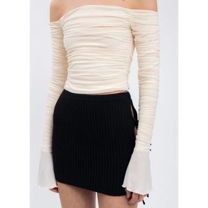 Danielle Guizio Off Shoulder Mesh Ruched Top